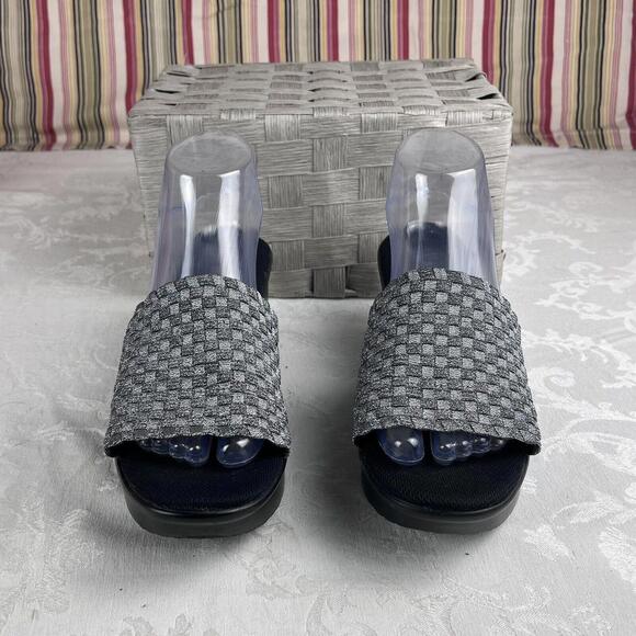 Nine West Womens Shoes Size 8.5 Silver Metaalic Textile Fabric Slide Wedge Heel - Picture 4 of 13